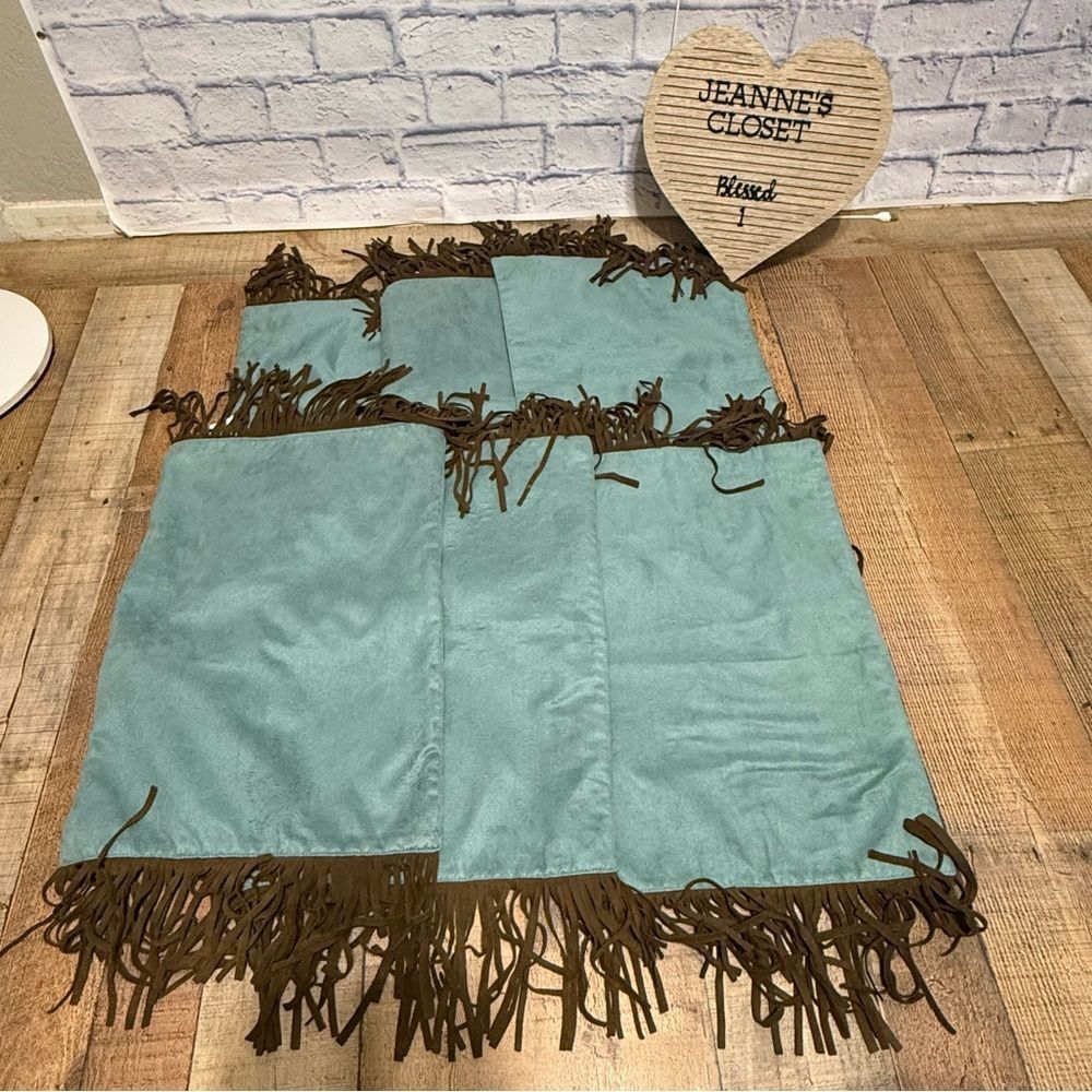 HiEnd Accents Western Turquoise Brown Fringe Placemats Set Of 6 With 1 Flawed